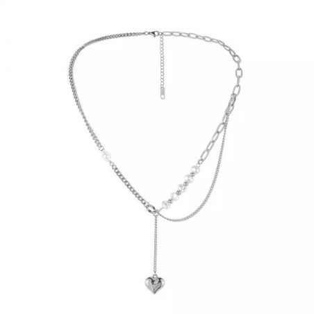 Necklace TASYAS Heart and pearl silver