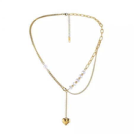 Necklace TASYAS Heart and pearl gold