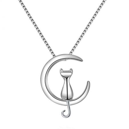 Necklace TASYAS Cat on the moon silver