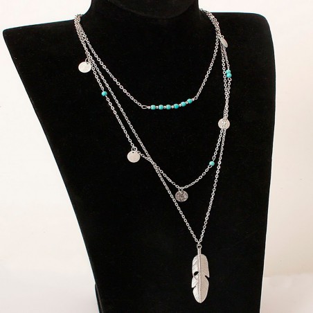 Chain TASYAS Three-layer silver necklace with leaf