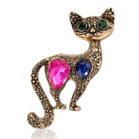 Brooch TASYAS Cat with pink stone