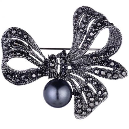 Brooch TASYAS Bow with black pearl