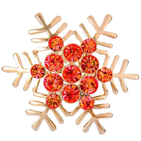 Brooch TASYAS Snowflake with red rhinestones