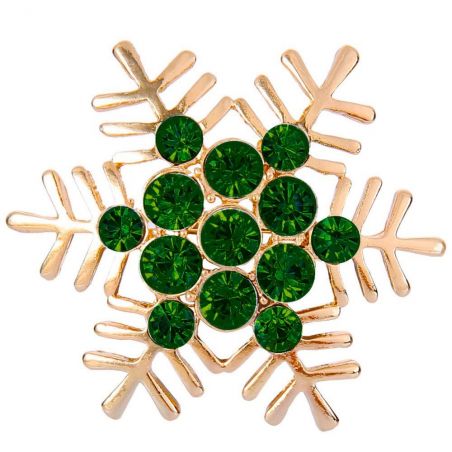 Brooch TASYAS Snowflake with emerald rhinestones