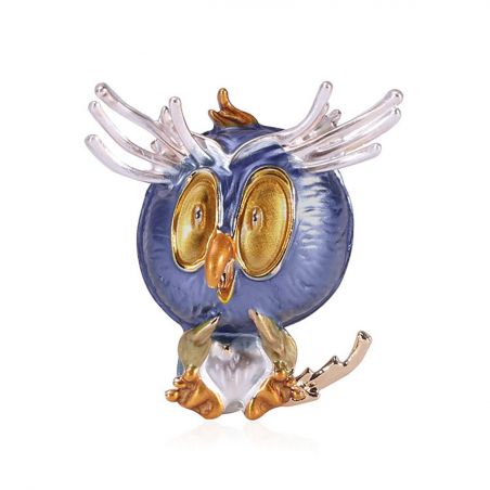 Brooch TASYAS Owl dark blue