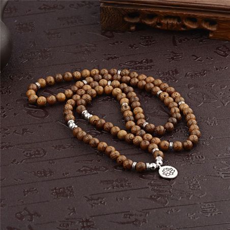 Rosary TASYAS Rosary Lotus 108 beads with elastic band Ø8 mm wood brown