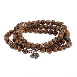 Rosary Yog 108 beads with elastic band Ø8 mm wood brown
