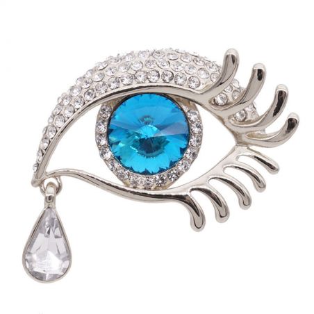 Brooch TASYAS Crystal eye light blue silver