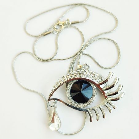 Necklace TASYAS Crystal eye black in silver