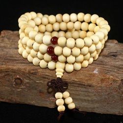 Rosary 108 beads with elastic band Ø8 mm wood white Tasyas