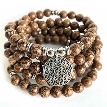Rosary TASYAS Rosary Flower of life 108 beads with elastic band Ø8 mm wood brown