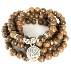 Rosary Life Tree 108 beads with elastic band Ø8 mm wood brown
