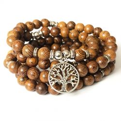 Rosary Banyan 108 beads with elastic band Ø8 mm wood brown