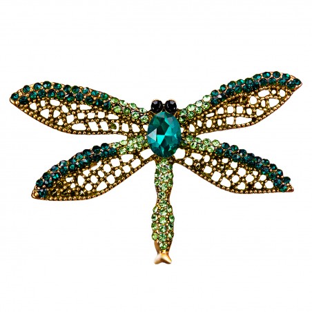 Brooch TASYAS Green dragonfly with rhinestones