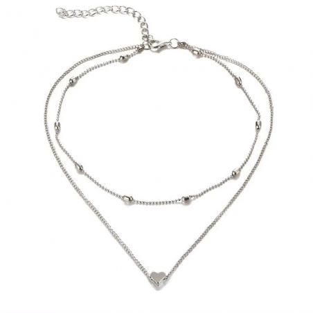 Necklace TASYAS Double Heart and silver cylinder