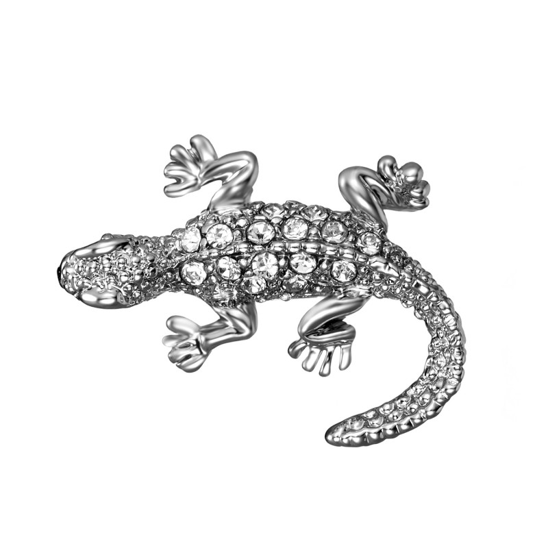 Brooch TASYAS White lizard with rhinestones