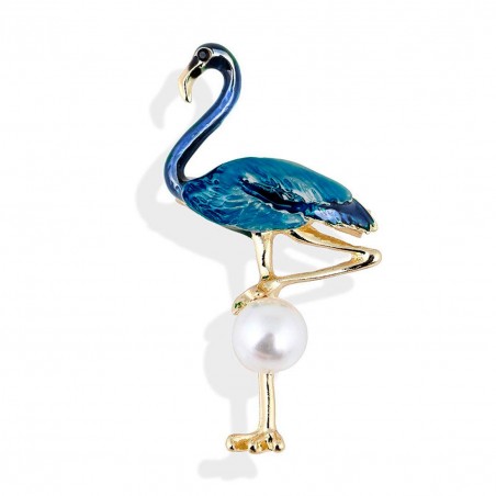 Brooch TASYAS Blue flamingo with pearl