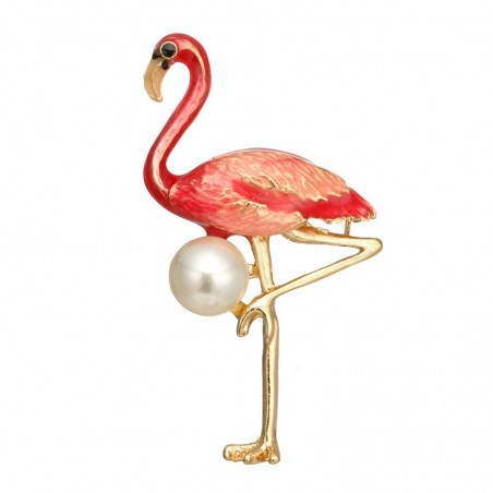 Brooch TASYAS Pink flamingo with pearl